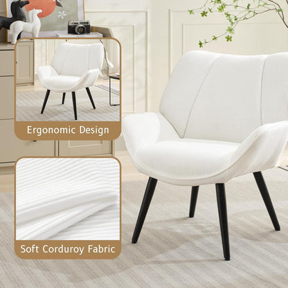 Lounge Sessel Cord Flügellehne Weiß – Bequemer Relax Sessel