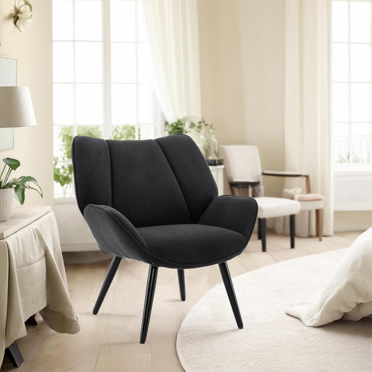Lounge Sessel Cord Flügellehne Dunkelgrau – Bequemer Relax Sessel