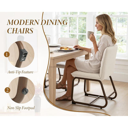 Moderne Esszimmerstühle 2er Set, Beige Leinen & Metallgestell