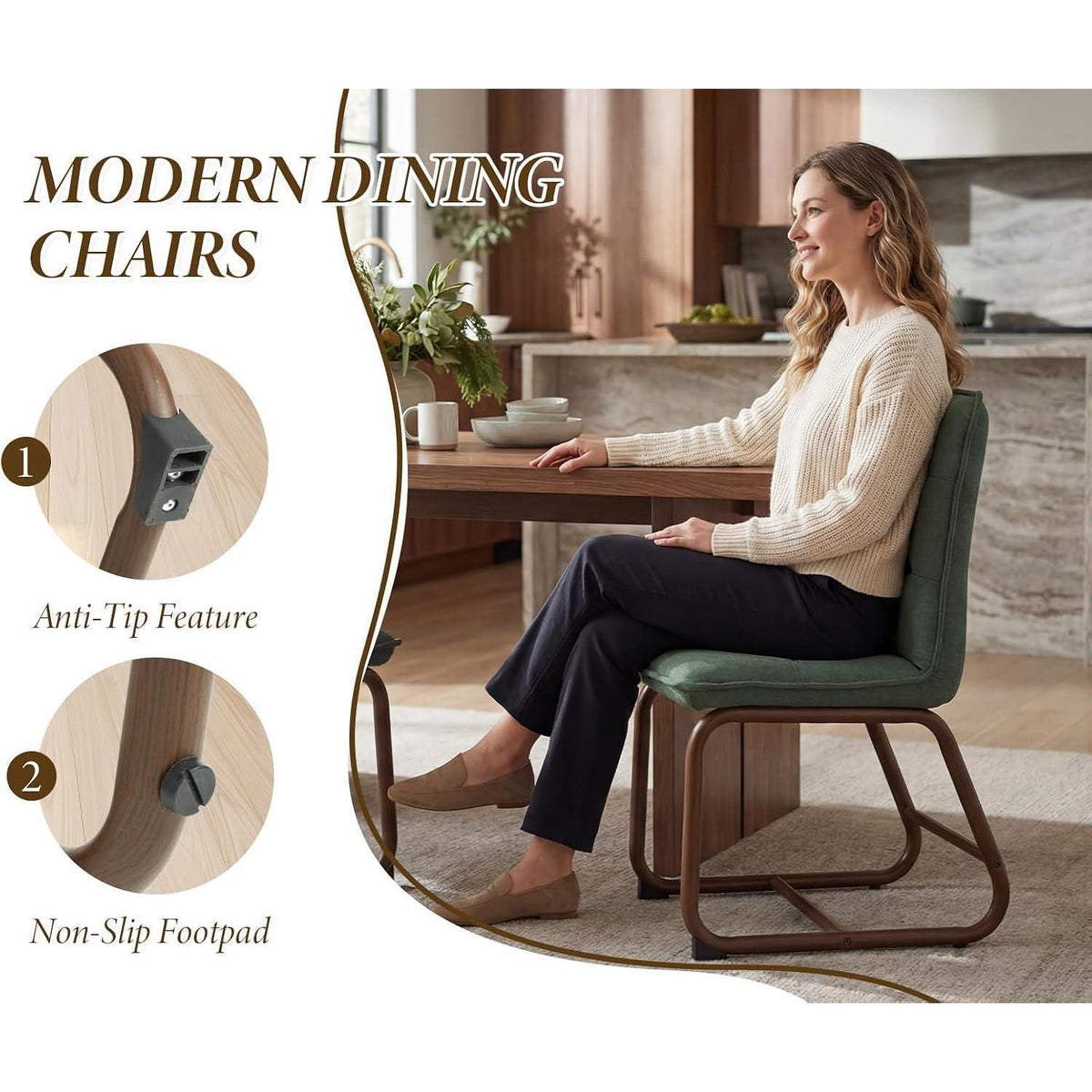 Esszimmerstühle Set 4 Grün, Moderne Polsterstühle mit Metallgestell