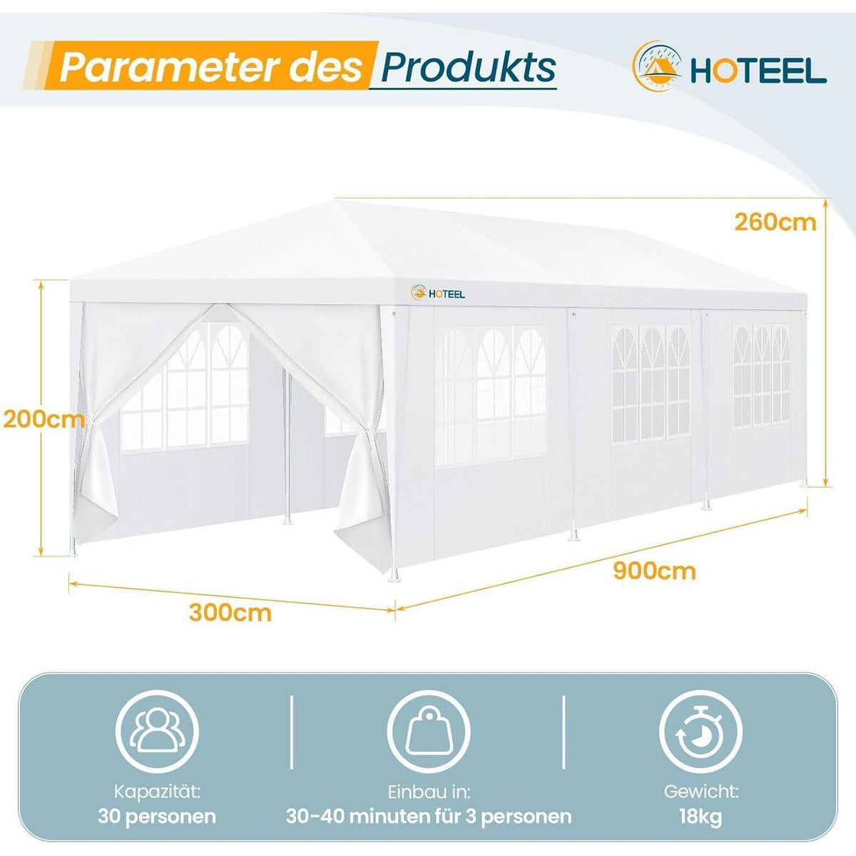 3x9m Partyzelt mit 8 Wänden – Wasserdicht & Winterfest