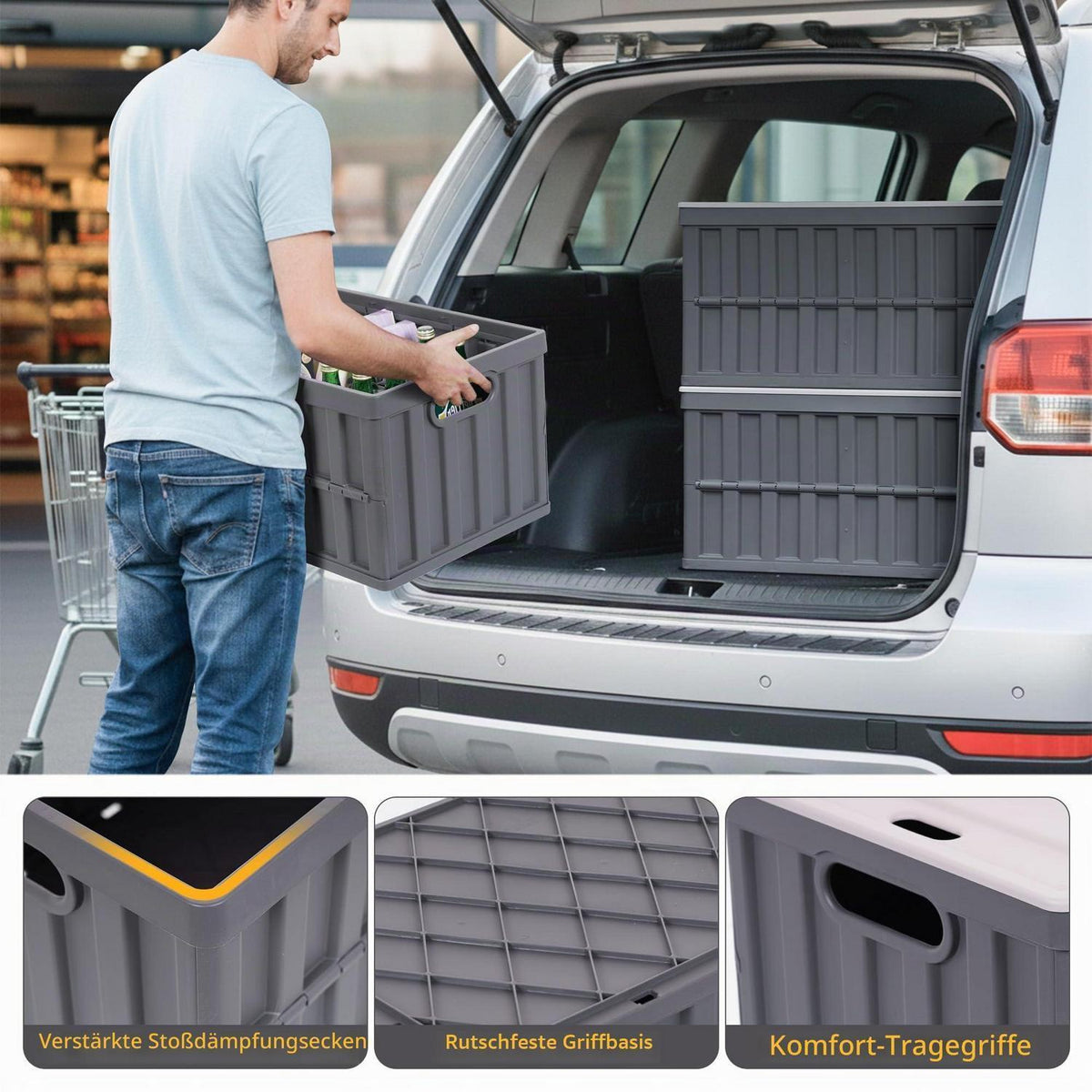 4er Set Faltbare Aufbewahrungsboxen 64L – Grau