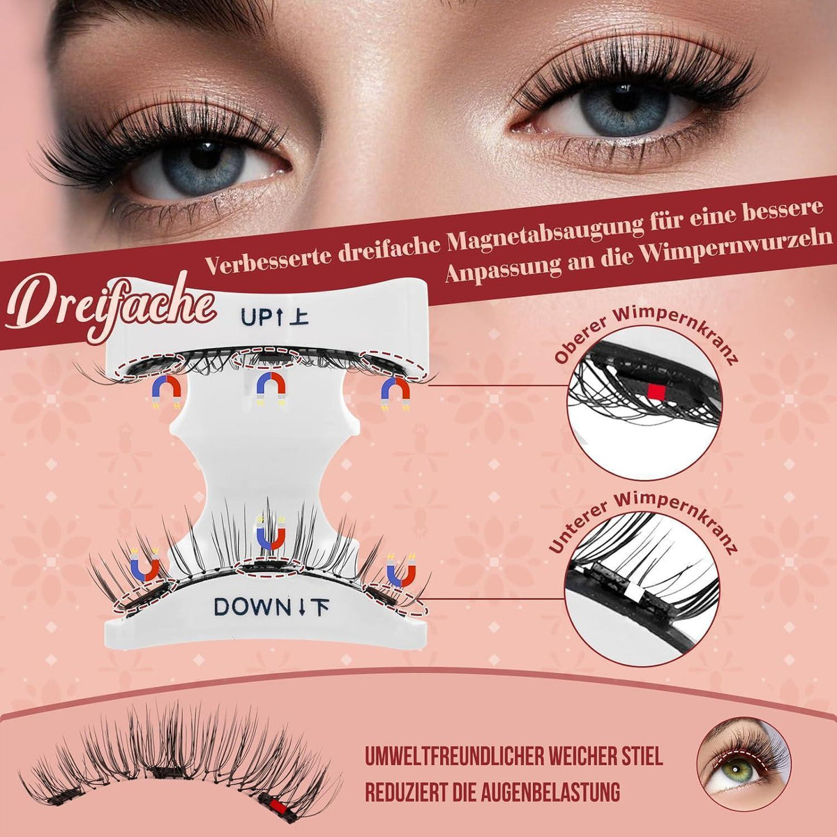 Magnetische Wimpern ohne Kleber – Natural Look & Applikator