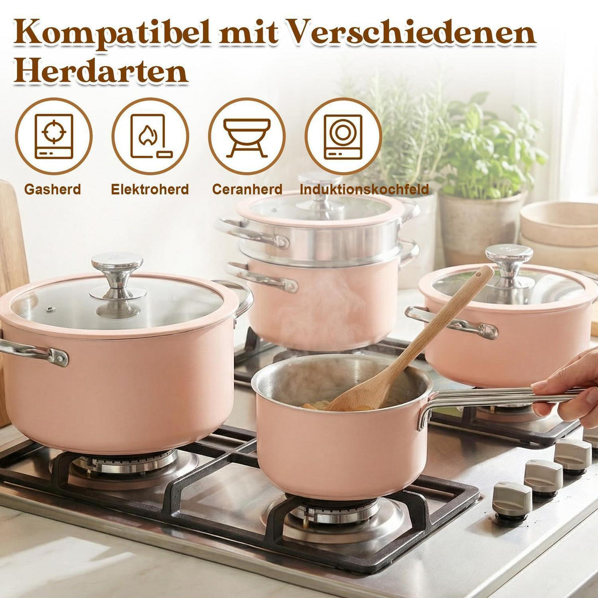 Edelstahl Topfset Keramikbeschichtet Pink – Vielseitig & Antihaft