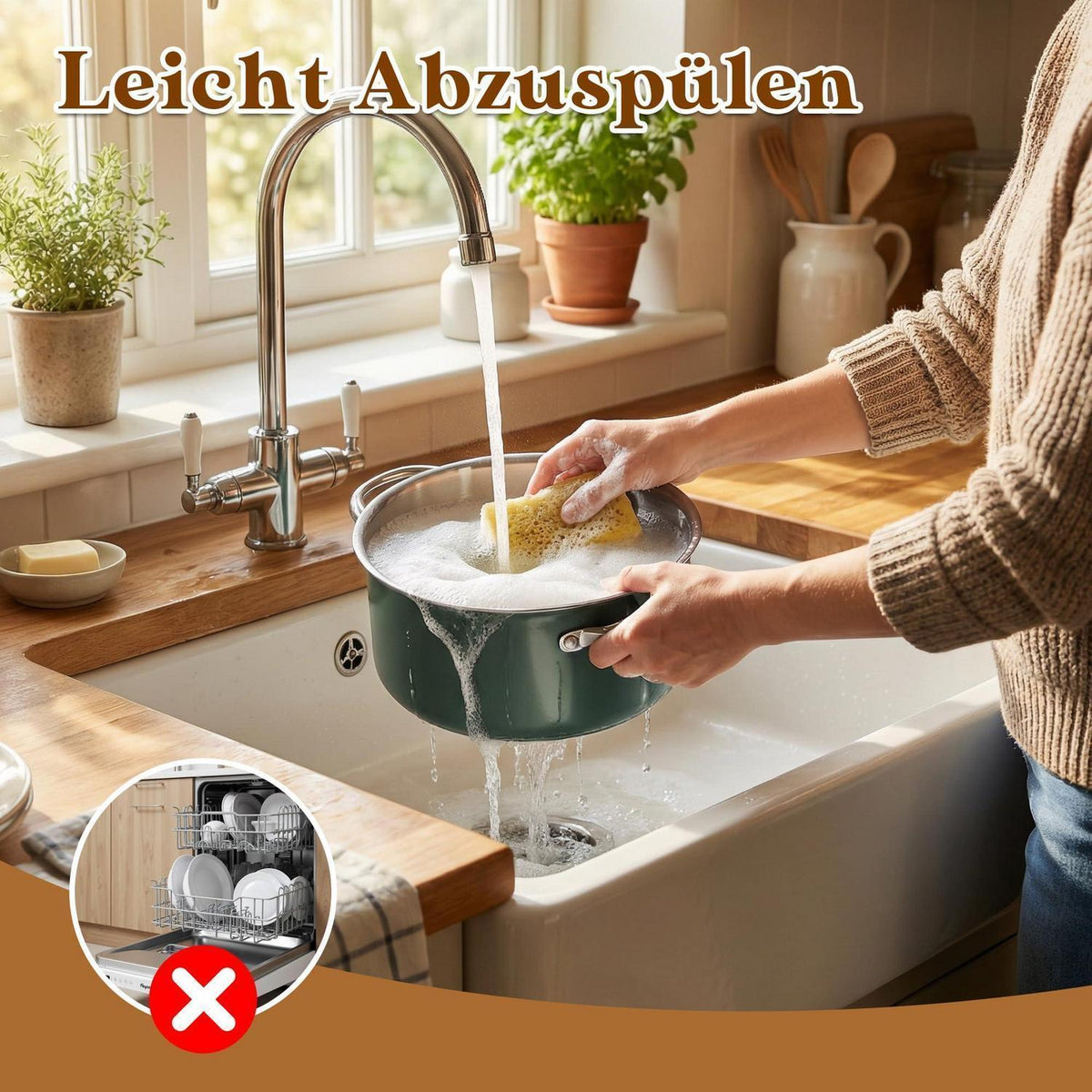 Edelstahl Kochgeschirr-Set Keramikbeschichtet, Grün