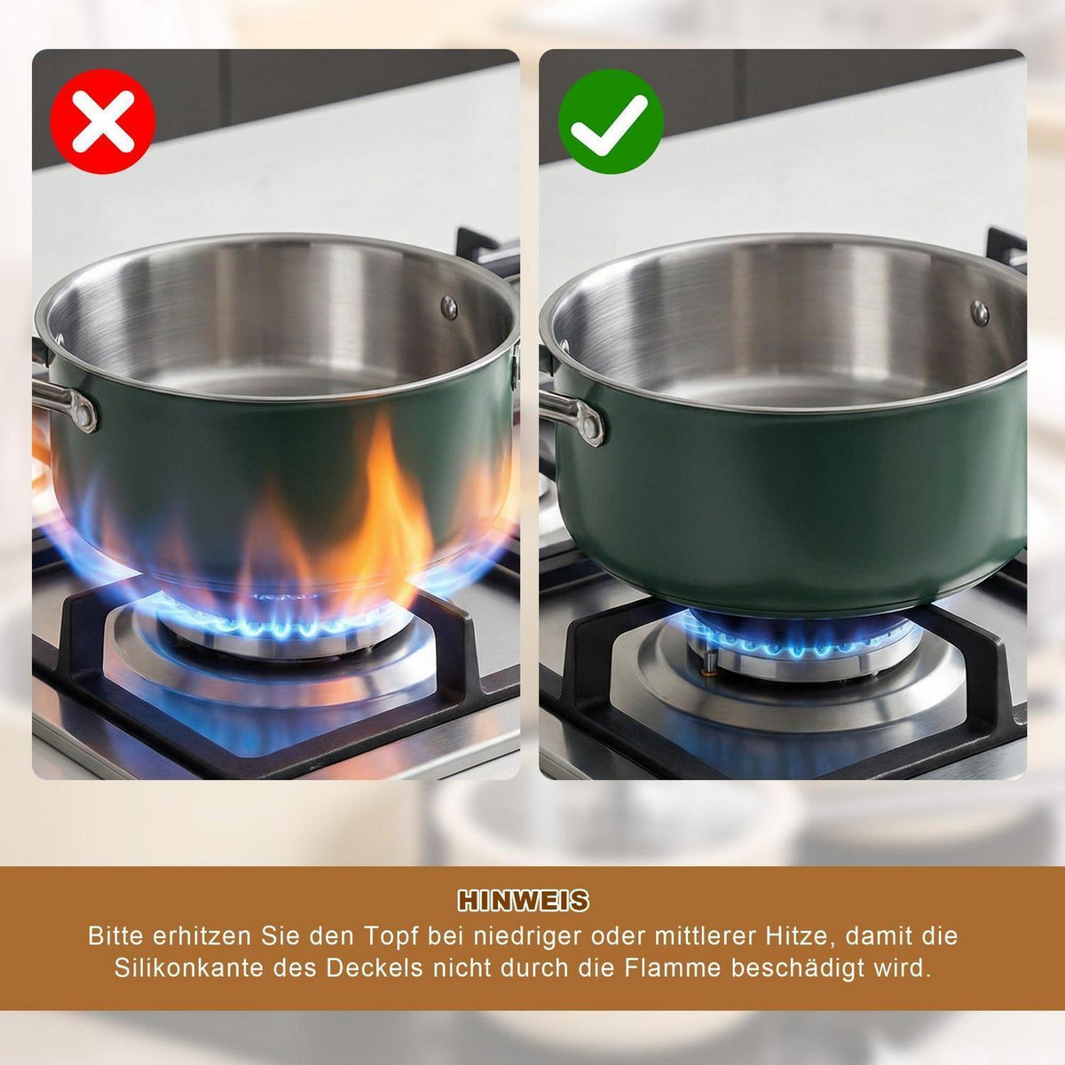 Edelstahl Kochgeschirr-Set Keramikbeschichtet, Grün