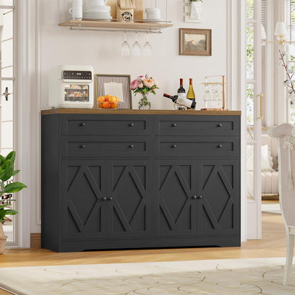 Sideboard mit Schubladen & Regalen – Küchenschrank Schwarz Braun