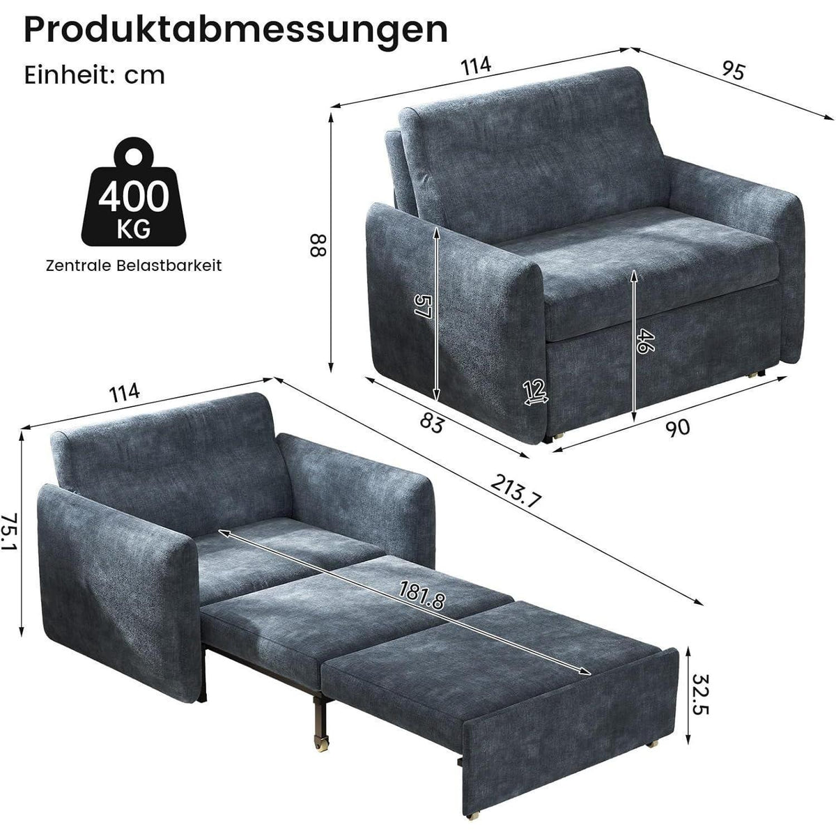 Ausziehbares Schlafsofa 1-Sitzer mit Rollfunktion