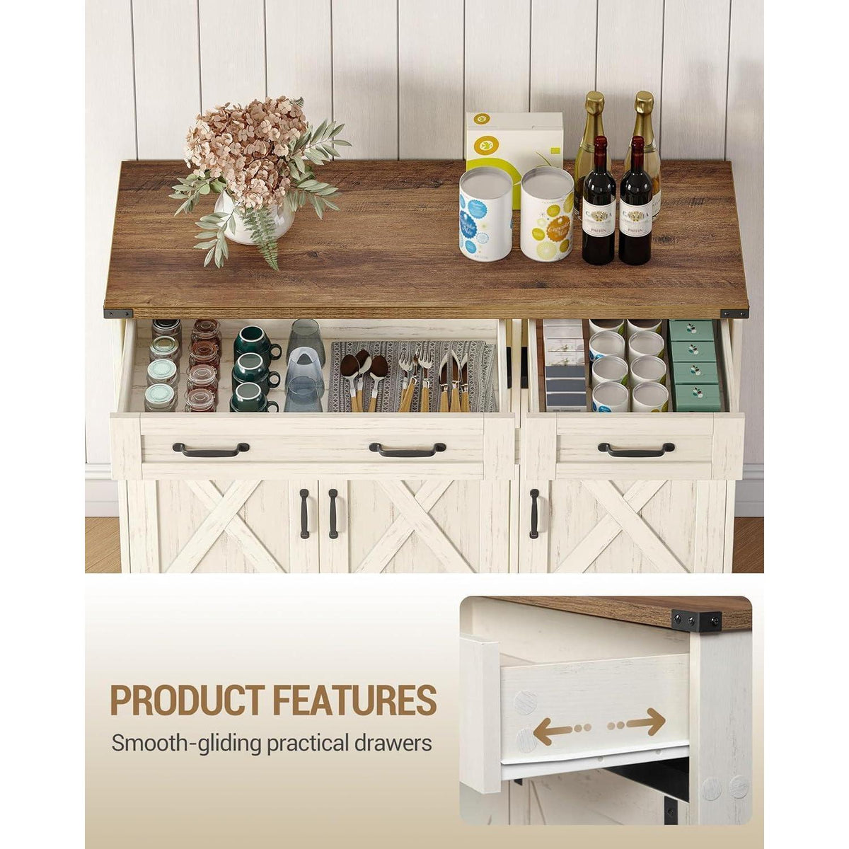 Hzuaneri Küchenschrank mit 3 Türen & 2 Schubladen – Landhausstil