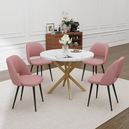Runder Esstisch Set mit 4 Cord-Stühlen – Rosa & Marmor