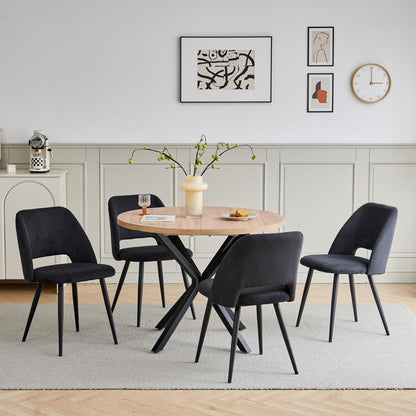 Runder Esstisch Set mit 4 Cord-Stühlen – Modern & Komfortabel