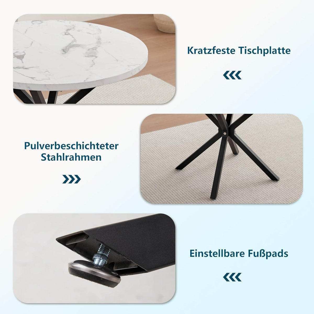 Runder Esstisch Set mit 4 Cord-Stühlen – Modern & Komfortabel