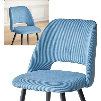 Runder Esstisch Set mit 4 Cord-Stühlen – Blau & Marmor