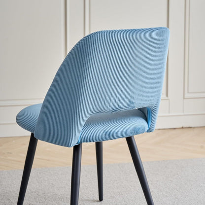 Runder Esstisch Set mit 4 Cord-Stühlen – Blau & Marmor