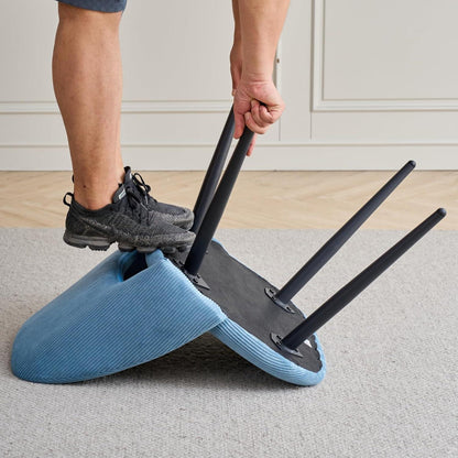 Runder Esstisch Set mit 4 Cord-Stühlen – Blau & Marmor