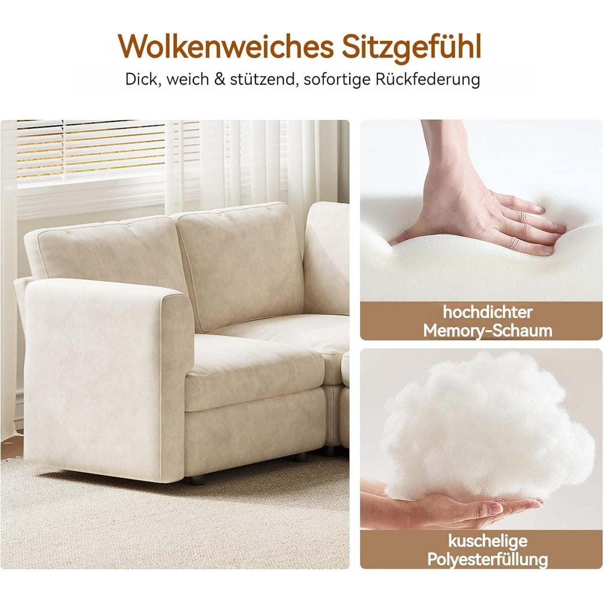 Ecksofa Stoff Modern, 7-Sitzer mit Ottomanen