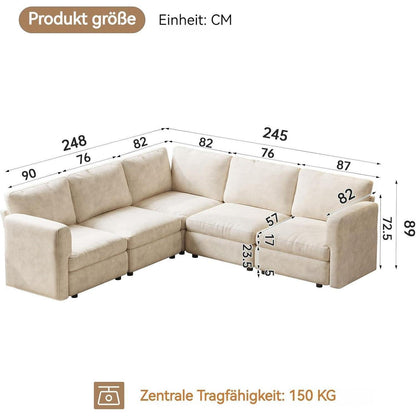 Ecksofa Stoff Modern, 5-Sitzer mit Ottomane