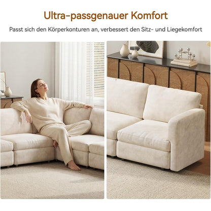 Ecksofa Stoff Modern, 5-Sitzer mit Ottomane