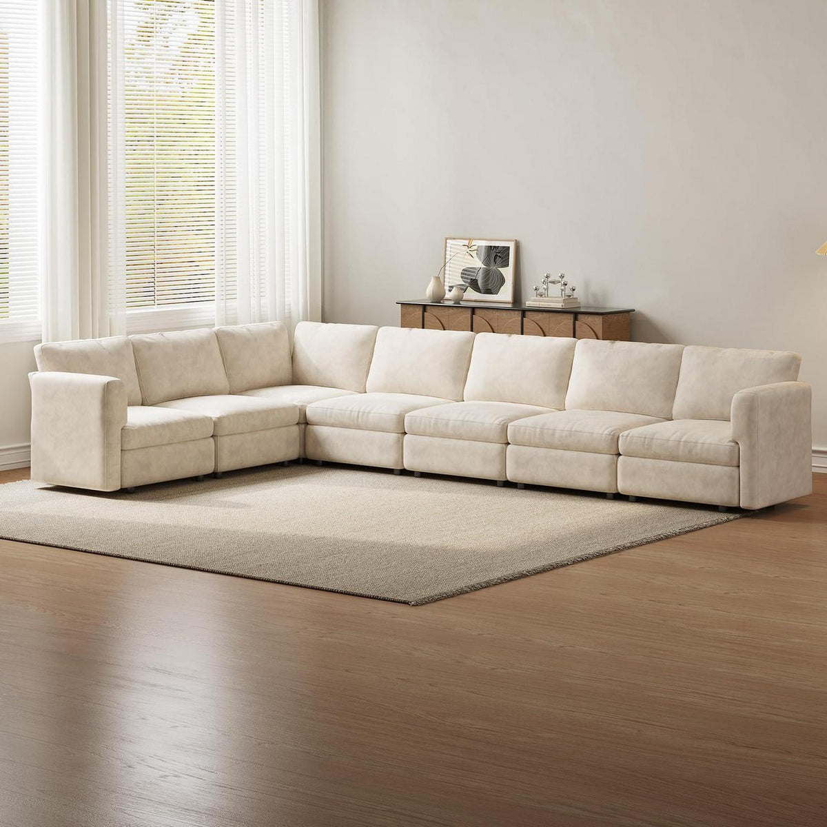 Ecksofa Stoff Modern 7-Sitzer mit Ottomane