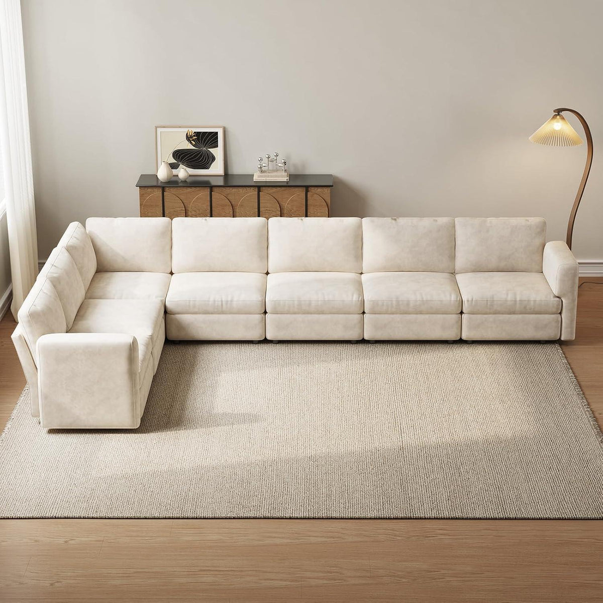 Ecksofa Stoff Modern 7-Sitzer mit Ottomane