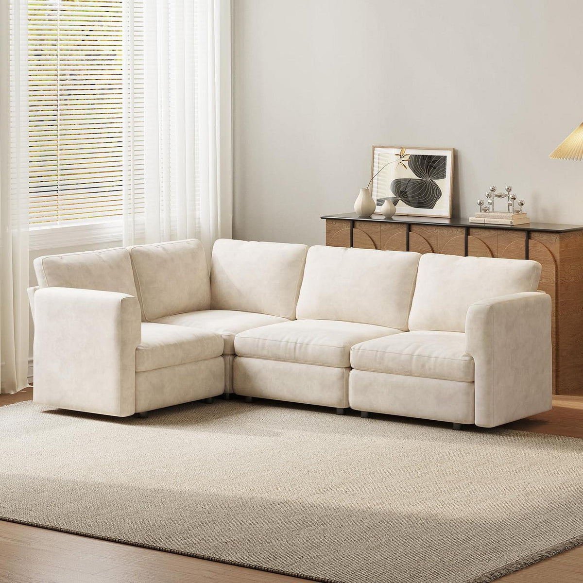 Ecksofa Stoff Modern, 4-Sitzer mit Ottomane