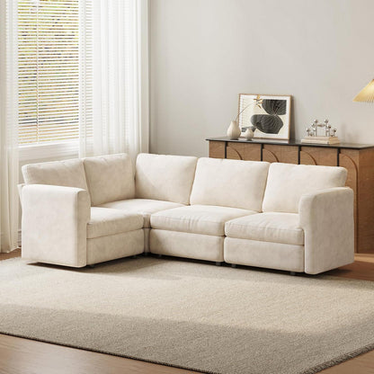 Ecksofa Stoff Modern, 4-Sitzer mit Ottomane