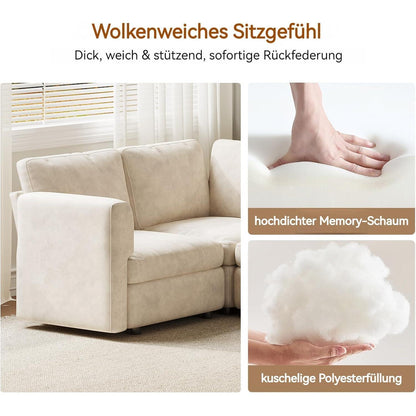 Ecksofa Stoff Modern, 4-Sitzer mit Ottomane