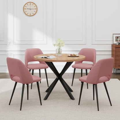 Runder Esstisch Set mit 4 Cord-Stühlen – Rosa & Hell