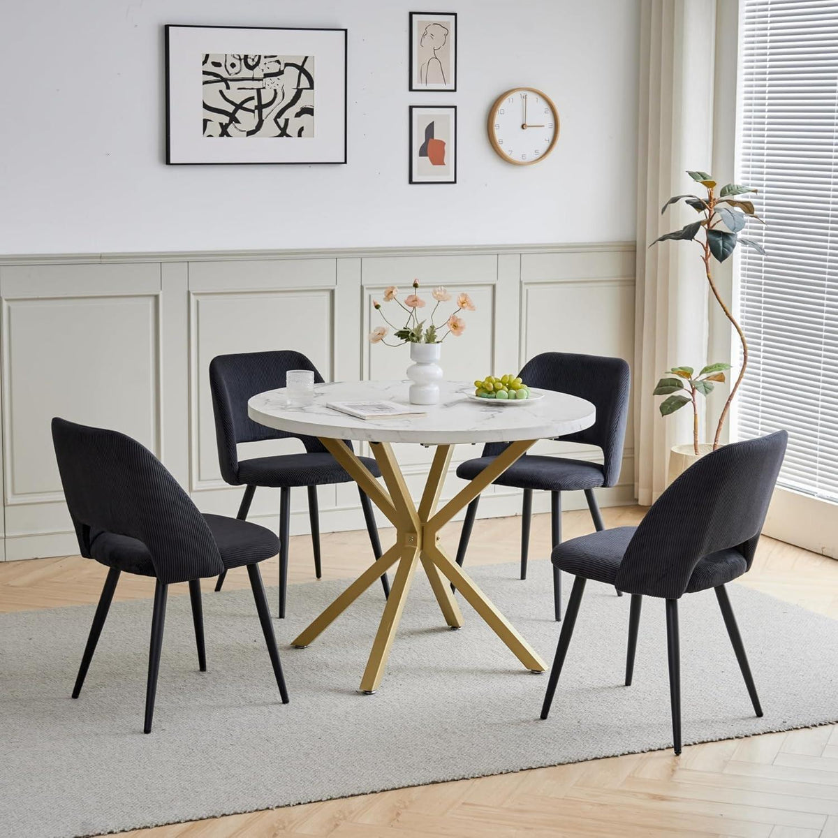 Runder Esstisch Set mit 4 Cord-Stühlen – Modern & Komfortabel
