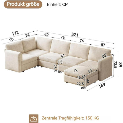 Ecksofa Stoff Modern, 5-Sitzer mit Ottomanen