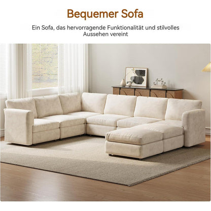 Wohnlandschaft Ecksofa Stoff, Modernes Polstersofa mit Ottomane