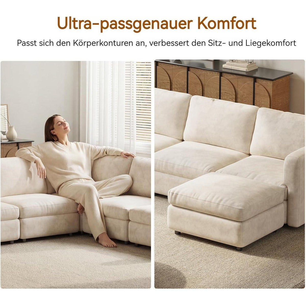 Wohnlandschaft Ecksofa Stoff, Modernes Polstersofa mit Ottomane