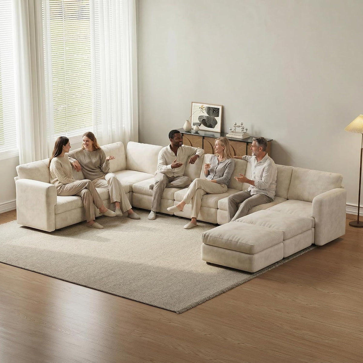 Wohnlandschaft Ecksofa Stoff, Modernes Polstersofa mit Ottomane