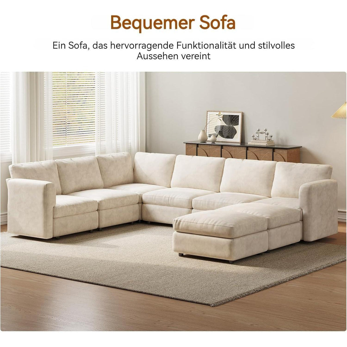 Modernes Ecksofa Stoff mit Ottomane – 6-Sitzer Wohnlandschaft