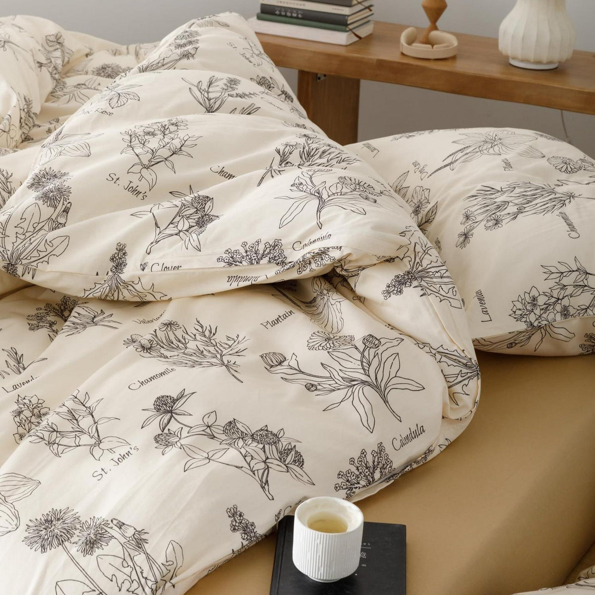 Blumen Bettwäsche Set 135x200 cm - Schwarz Baumwolle 4-teilig