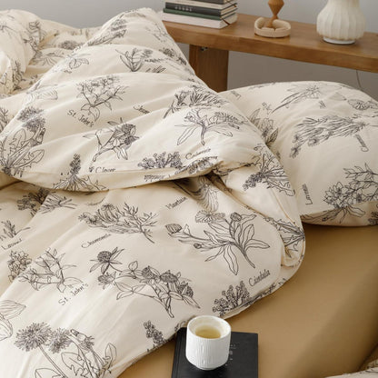 Blumen Bettwäsche Set 135x200 cm - Schwarz Baumwolle 4-teilig