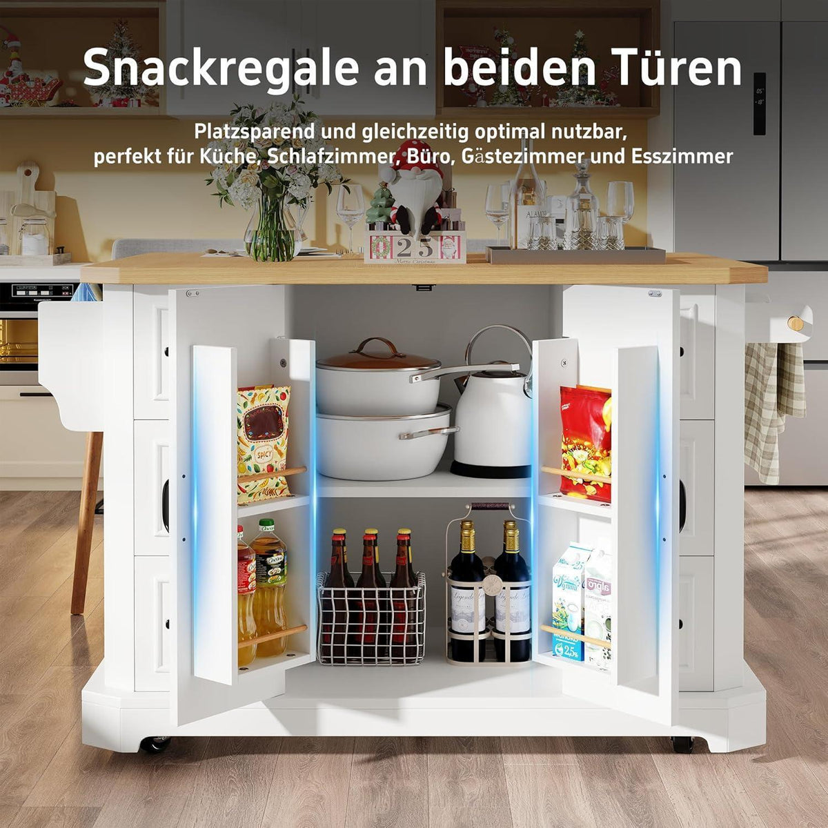 Küchenwagen mit Rollen & Ausziehbarer Arbeitsplatte Weiß