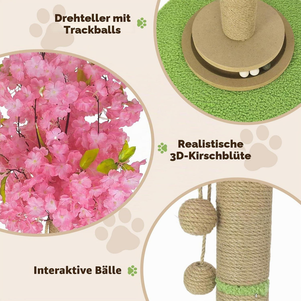 Kirschblüten Kratzbaum für Katzen – 91cm, Sisal & Trackball