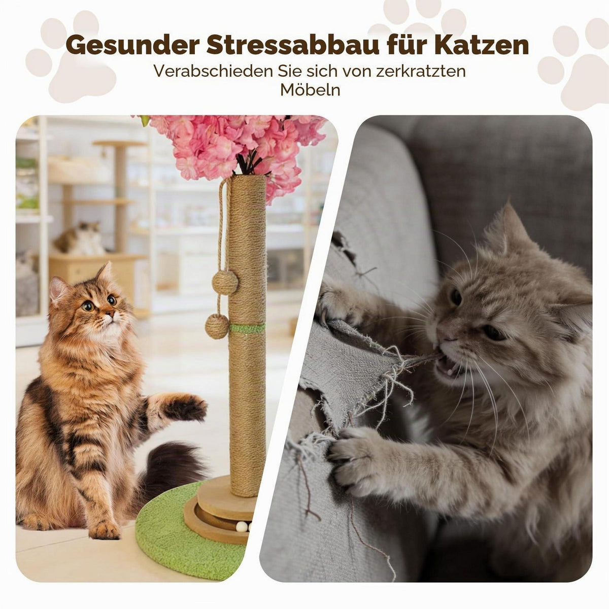 Kirschblüten Kratzbaum für Katzen – 91cm, Sisal & Trackball