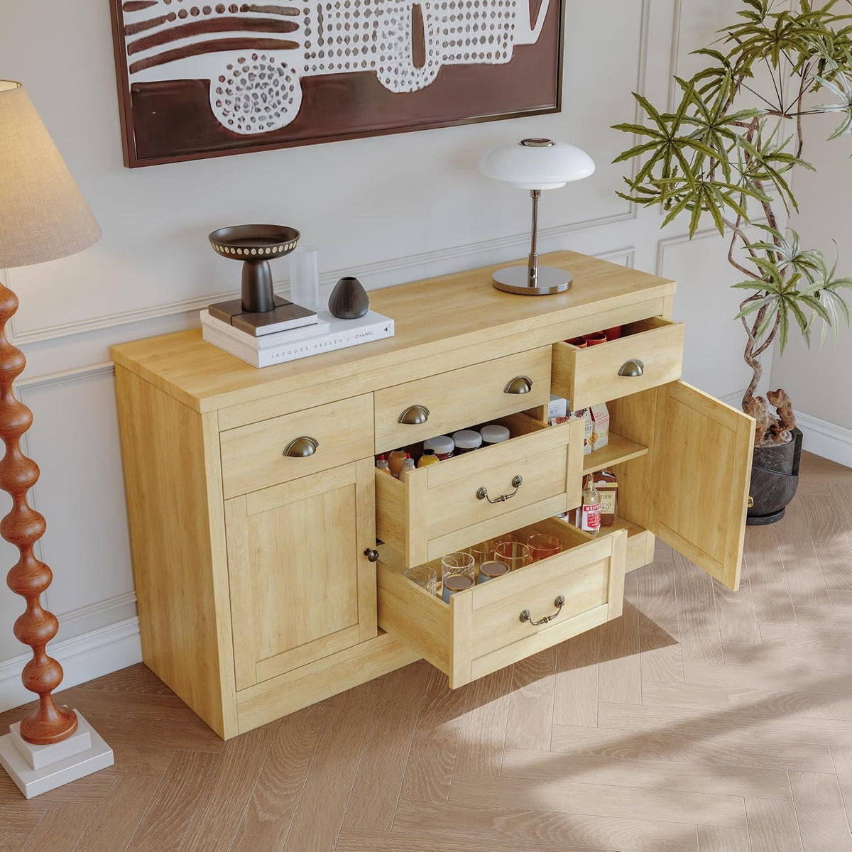 Moderne Kommode 135cm – Sideboard mit 5 Schubladen & 2 Türen