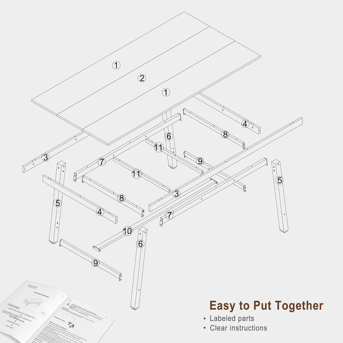 Langer Esstisch 180cm Holzoptik Industrial Stil für 6-8 Personen