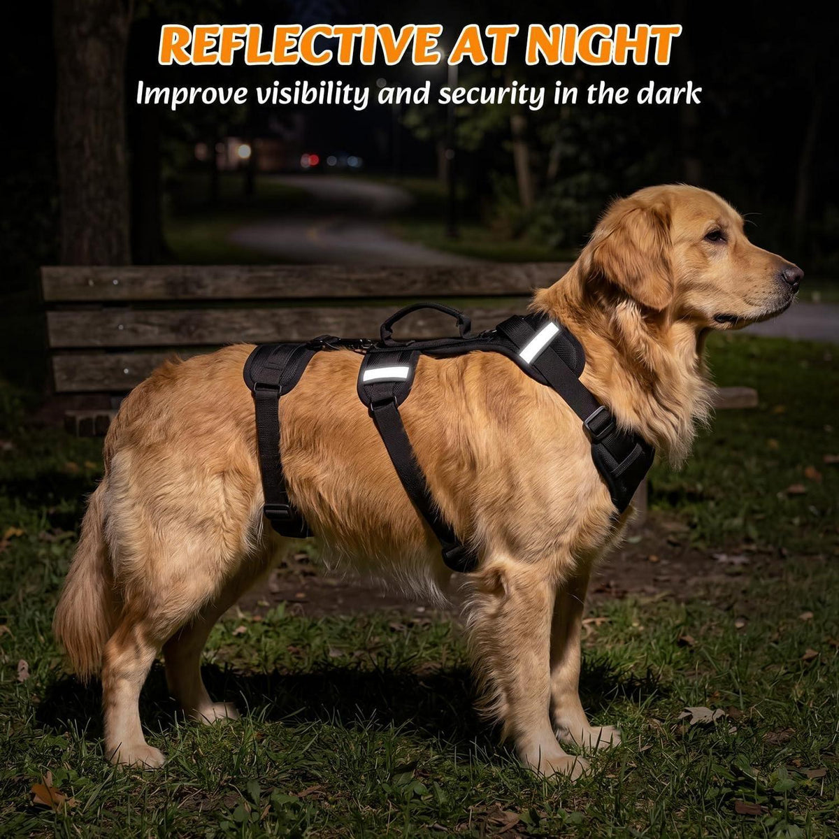 Ausbruchsicher Hundegeschirr mit Griff & Reflektor, XL Schwarz