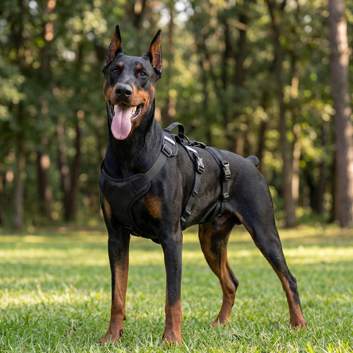 Ausbruchsicher Hundegeschirr mit Griff & Reflektor, XL Schwarz