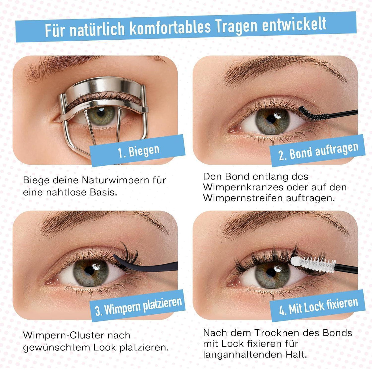 Wimpern Extensions Set 544 Stück – DIY Lashes mit Kleber & Entferner