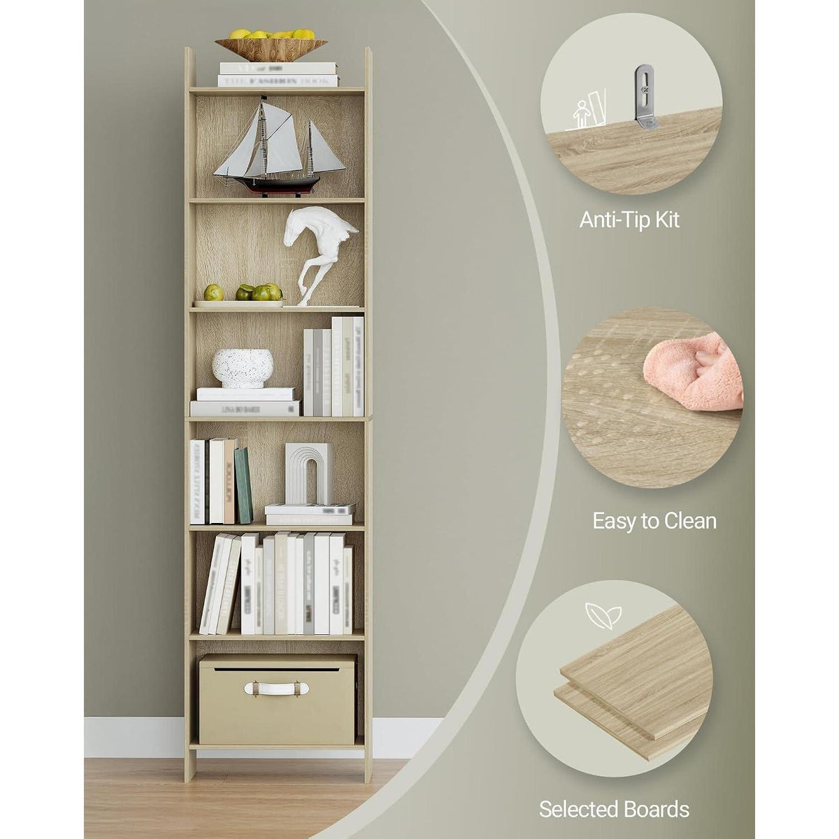 7-Fächriges Bücherregal Eichenbeige – Standregal & Raumteiler