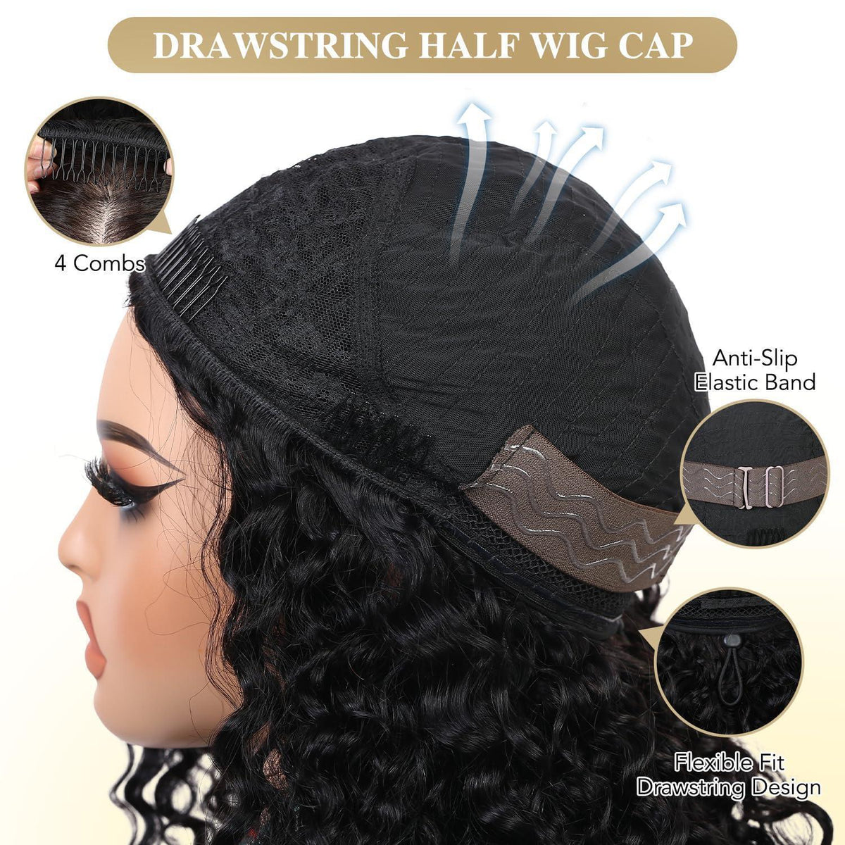 Burmese Curly Halbperücke Echthaar 18 Zoll – Verstellbar & Sicher