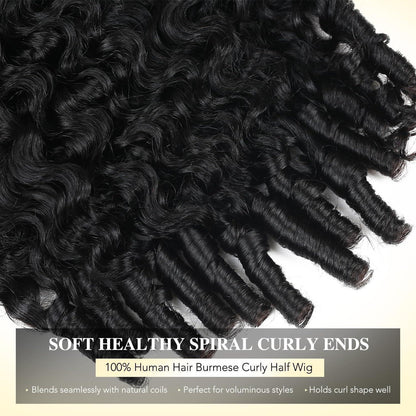 Burmese Curly Echthaar Halbperücke – 20 Zoll, Spiral Locken