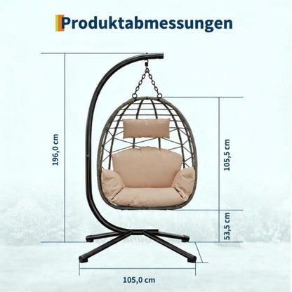 Rattan Hängesessel mit Gestell – Klappbar & Wetterfest – Grau/Beige