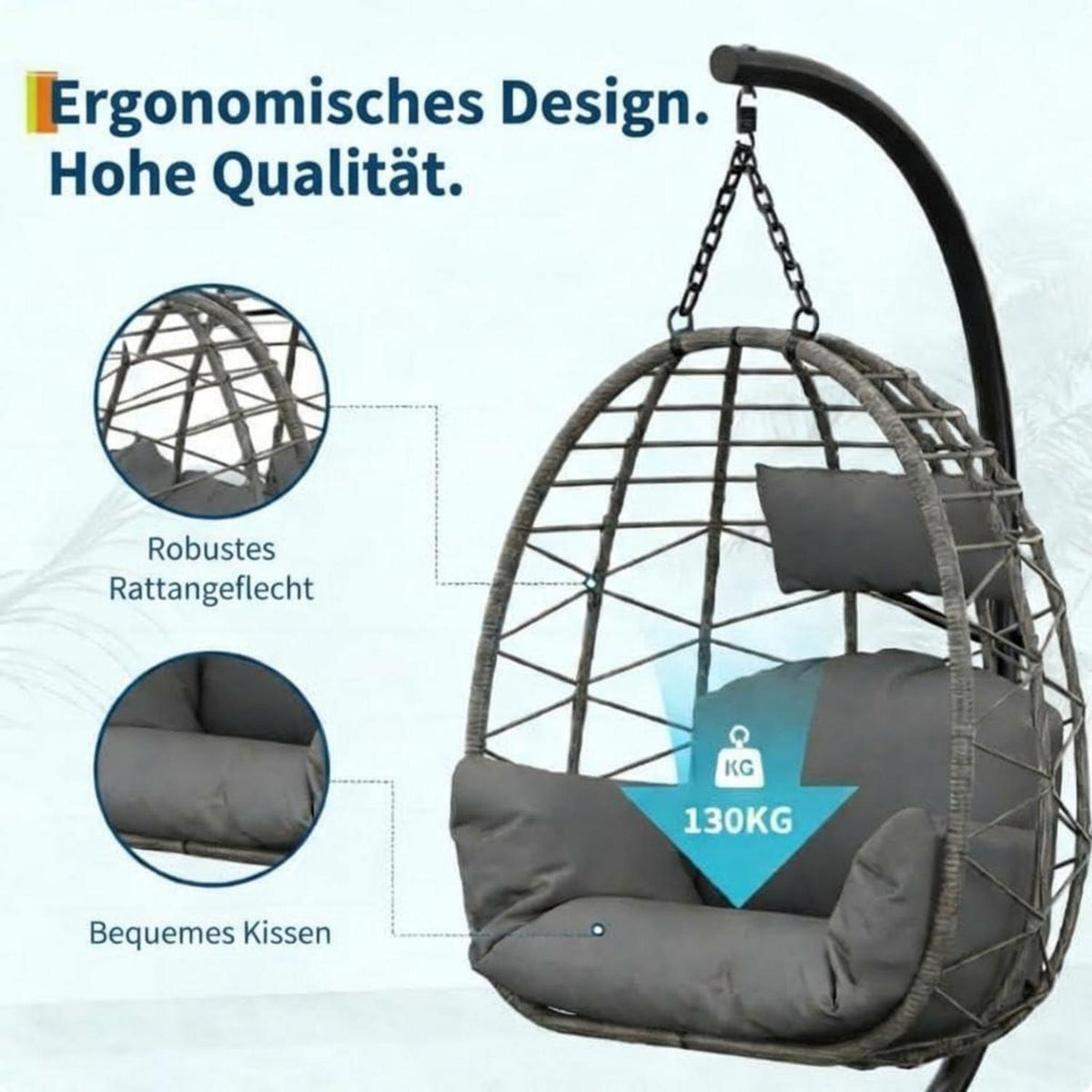 Rattan Hängesessel mit Gestell – Klappbar & Wetterfest – Grau