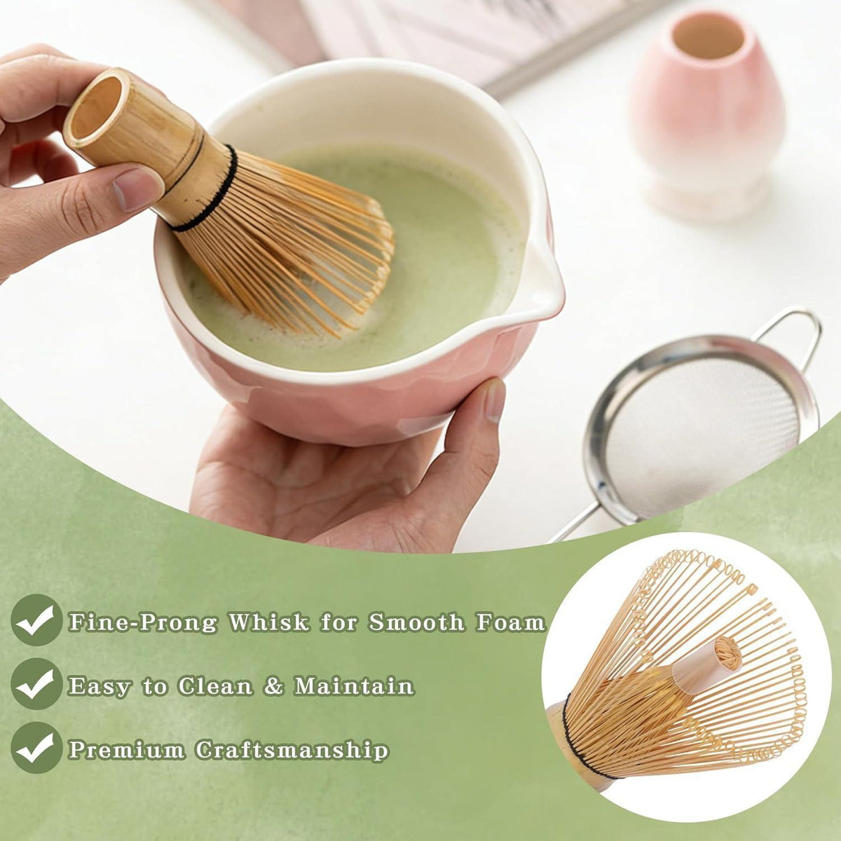 Matcha Besen Set 7-teilig mit Tablett & Box Rosa